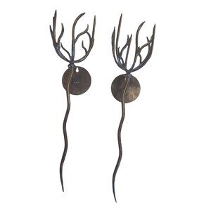 Hard to find Hand-Forged Iron Wall Sconces With Antler Design